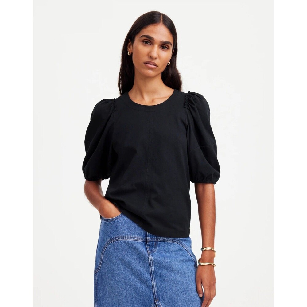 MADEWELL Puff-Sleeve Tee XS Jet Black Crewneck Short Sleeve Top Relaxed NWT B61